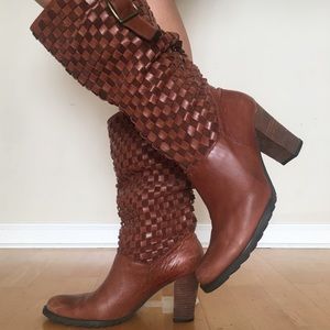 Cognac Leather Woven boots in size #8